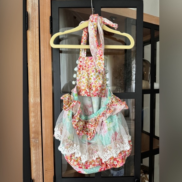 Haute Baby bubble romper garden isle patchwork boho lace ruffles sunsuit baby - Picture 6 of 9